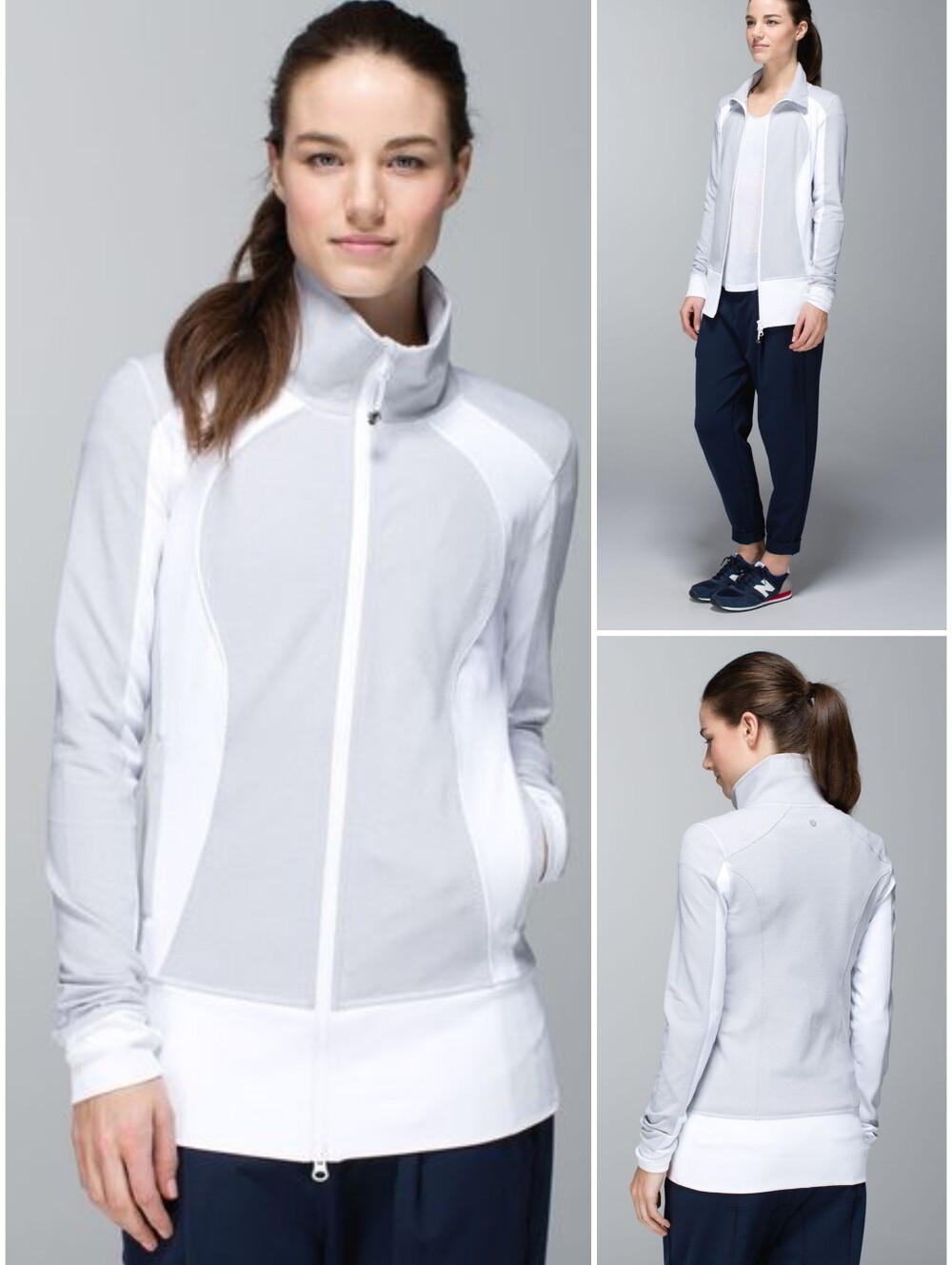 Lululemon Nice Asana Zip Jacket White And Grey Stripe